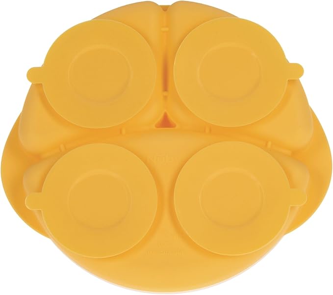 Nuby Silicone Round Suction Plate with Lid - Dishwasher-Safe Baby and Toddler Plate - 6+ Months - Blue and Yellow - Back to School Essentials