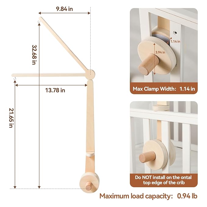HI BABY MONMENT Crib Mobile Arm - Baby Mobile Hanger with 2-Height Settings Adjustable, Stabilizing Attachment for Added Safety, Mobile Arm for Crib, Sturdy & Secure Design for Nursery Mobile