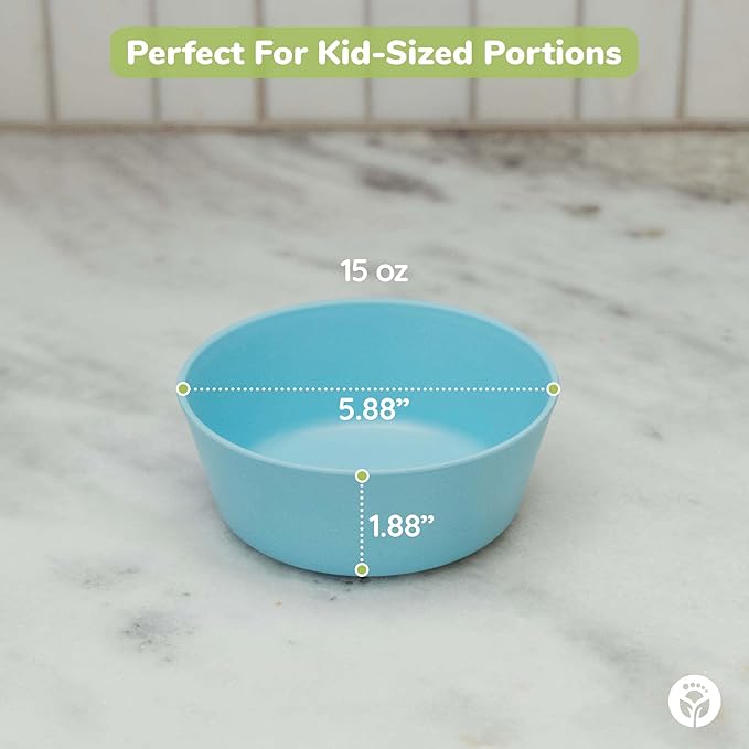 WeeSprout Bamboo Kids Bowls with Lids, Set of Four 10 oz Kid-Sized Dinnerware, Cereal, Leftovers & Snack Bowl, Dishwasher Safe (Blue, Green, Gray, & Beige)