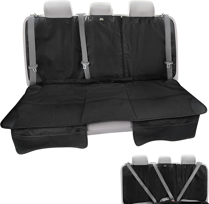 Car Seat Protector, Under Child Car Seats Cover | Waterproof, 3 Functional Rear Belts, Baby Carseat Cushion, Covers Fabric and Leather Seats | 4Pockets Non-Slip Thick Padding