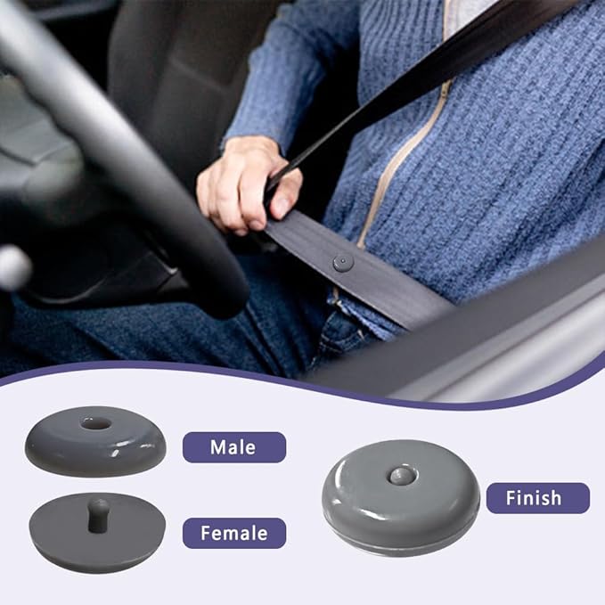 10 Sets Universal Fit Seatbelt Stopper Kit, Snap-on Seat Belt Button Stop, Car Accessories Plastic No Welding Required Seat Belt Buckle Button Prevent Seatbelt Clip from Sliding Down (Gray)