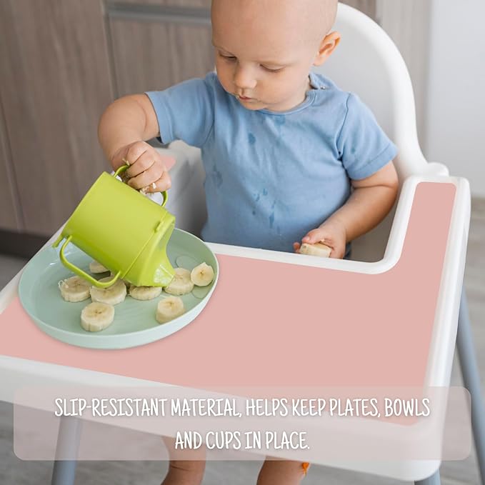 High Chair Placemat for IKEA Antilop Baby High Chair, 2 Packs Stain Resistant Non-Slip Toddler Silicone High Chair Place Mats Eating Table Mat (Blush/Gray)