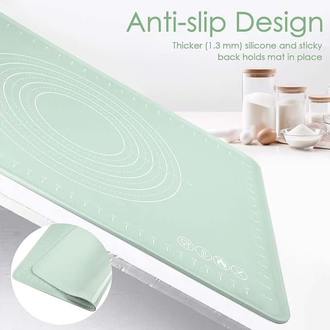 Extra Large Silicone Baking Mat for Countertops, Extra Thick 28" x 20" Non-Slip Pastry Mat with Raised Edges and Measurements, Food-Grade Dough Rolling Sheet for Kneading, Pizza, Bread,Fondant