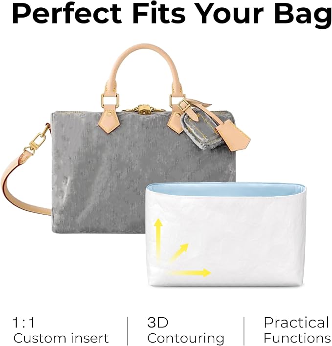 Purse Organizer Insert for LV Speedy 30 Handbag, Custom Fit Inside Premium Celeste Lightweight Water Resistant Tote Bag Insert with Cup Holder Accessories