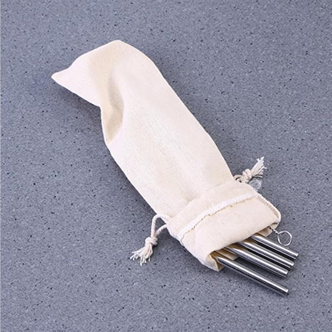 BIUDECO 6pcs Straw Carrying Case Cotton Linen Pouch Bag for Reusable Drinking Straws Lightweight with Drawstring Design