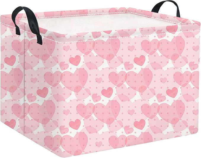 TIBAOLOVER Rectangular Valentines Basket for Women Girls Storage Bin Organizer Box Shelf Room Decor(Light Pink Heart)