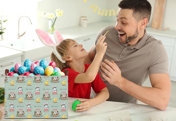 HKEC Rectangle Green Easter Basket Empty,Easter Gift Bakset for Egg Hunting,Books Bin with Handles,Room Decor(Pale Green Easter Basket)
