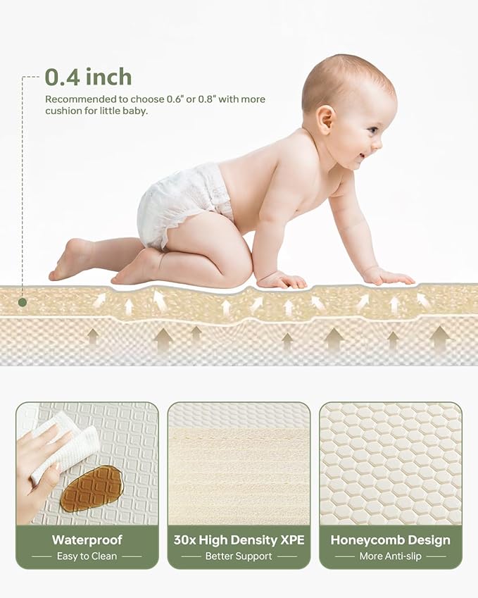 BG-BABYGO Baby Play Mat 50"*78" Foldable Foam Baby Play Mat for Floor Reversible Waterproof Playmats for Babies Boy and Toddlers Infants Edge Reinforcement Crawling Mat for Indoor&Outdoor&Travel