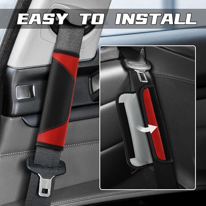 2PCS Car Seat Belt Cover Pad, Soft Carbon Fiber Leather Seatbelt Shoulder Protector for a More Comfortable Driving, Universal Safety Belt Strap Cover to Protect Your Neck (Red)
