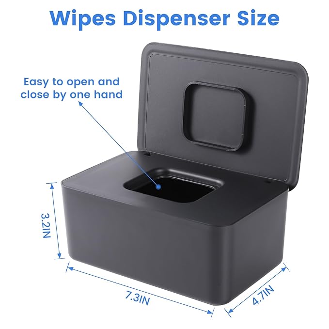2 Pack LEQXGO Baby Wipes Dispenser, Wipes Dispenser Baby Wipes Case, Baby Wipe Holder for Fresh Wipes, Non-Slip Wipes Case, Wipe Container with Sealing Design Lid (Black and White)