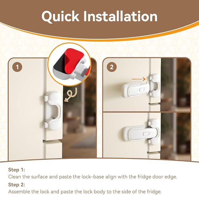 SAFELON 2 Pcs Baby Safety Refrigerator Lock, Child Proof Fridge Door Lock, Protect Refrigerators with Damaged Sealing Strips, No Tools Required (White)
