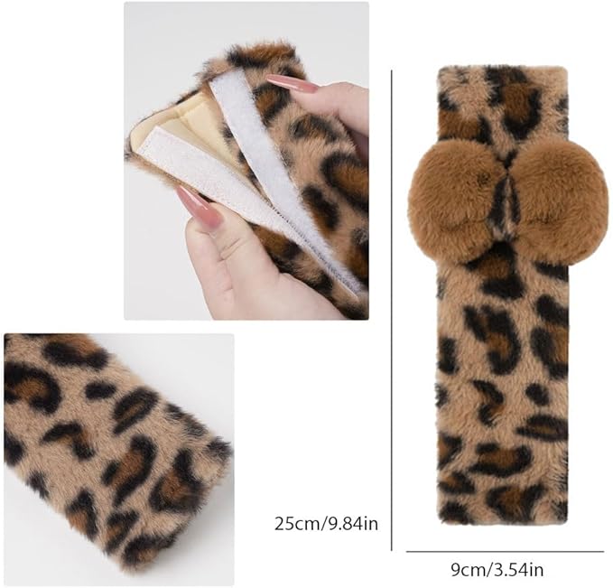 2 Pack Seat Belt Cover Pad, Cute Kawaii Leopard Print Bow Tie Seatbelt Covers Seatbelt Shoulder for More Comfortable Driving, Plush Fluffy Soft Seat Belt Cover, Car Seats Accessories, 02