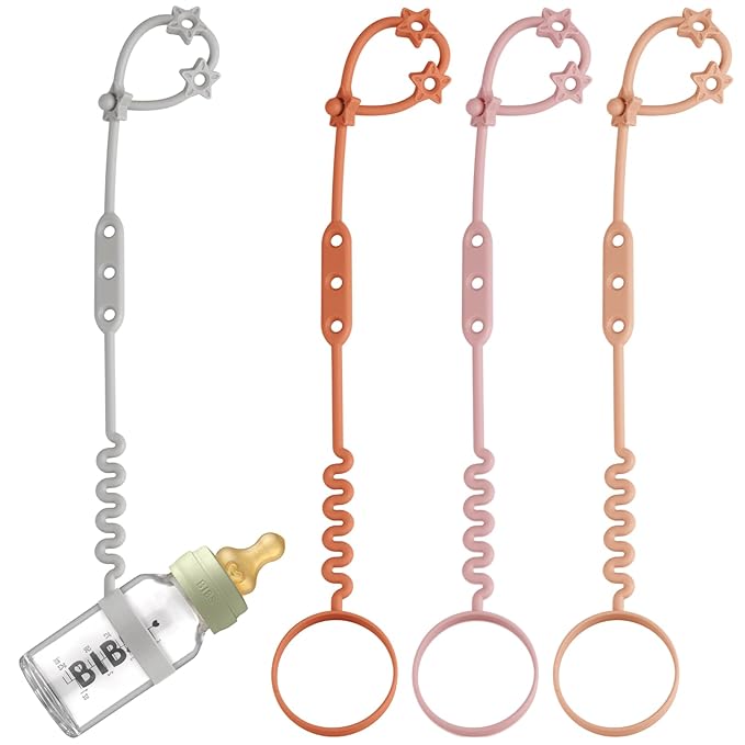 Toy Safety Straps, 4 Pack Silicone Sippy Cup Straps, Sippy Cup Leash for Baby, Keep Bottles and Sippy Cups Close at Hand and Off the Ground or Floor (4PACK, Blush/Muted/Clay/Gray)