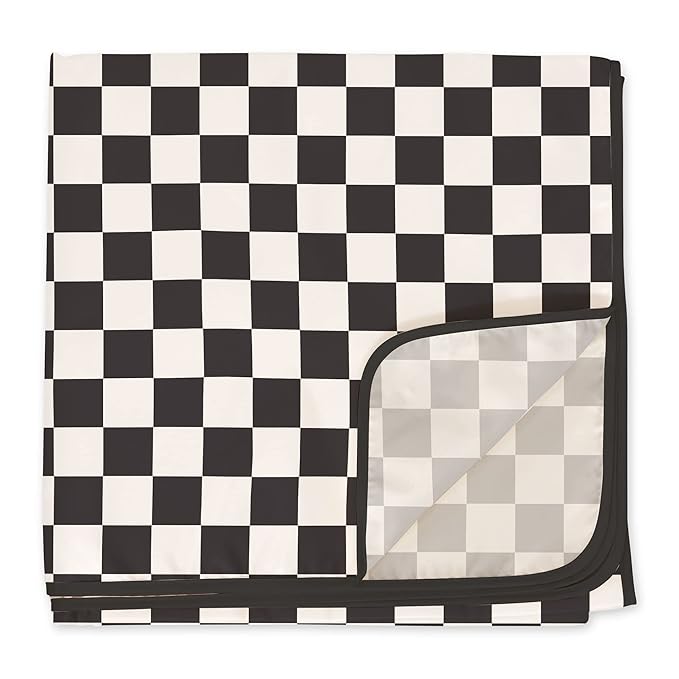 Tiny Twinkle Mess-Proof Splat Mats for Under high Chairs or Table Cover Art Projects for Baby and Toddler - Waterproof, Washable Floor or Table Splash mat 51" x 51" (Checkers Black)