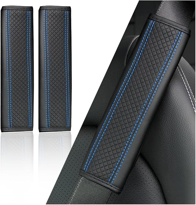2PCS Car Seat Belt Cover Pad,Breathable Leather Seatbelt Covers for Shoulder Protection and Car Decorations,Universal Seatbelt Cushion Adding Car Seat Strap Pads Car Accessories Interior (Black/Blue)