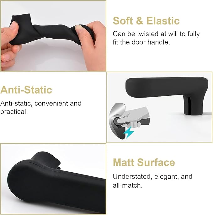 Silicone Door Handle Covers - Door Knob Covers Anti-Static Safety Door Knob Protector for Flat Square Levers 4Pcs（2 Black + 2 Brown）
