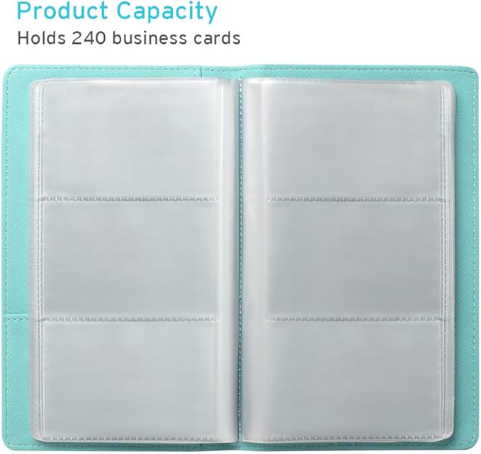 Sooez Leather Professional Business Card Book Holder Organizer, 240 Capacity Credit Card Booklet, PU Name Cards Holder Storage File for Men Women, Mint Green