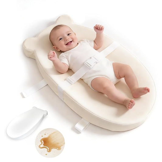 Baby Diaper Changing Pad with Wipeable & Waterproof PU Cover, Contoured Baby Changing Pad for Dresser, Non-Slip Changing Table Pad with Adjustable Strap, Cushioned Contoured Foam