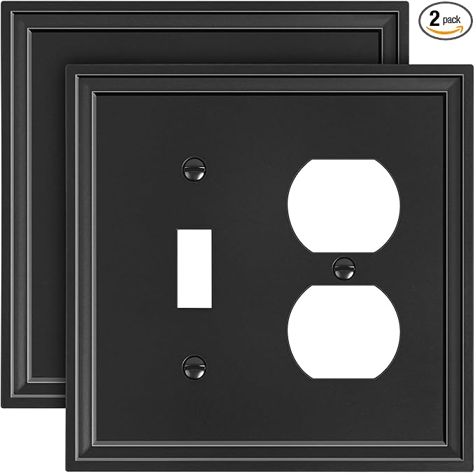 2-Pack Combo Toggle/Duplex Light Switch Cover Plate, Black Wall Outlet Cover Plate, Natural Bamboo Fiber Decorative Wall Receptacle Cover for Electrical Outlets, Light Switch