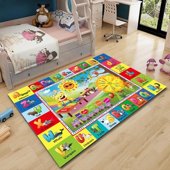 ABC Rug, ABC Play Mat for Kids Playroom, Alphabet Floor Mat,Classroom Elementary Preschool Rugs wtih ABC, Numbers, Animals - (59X39.4 Inches)