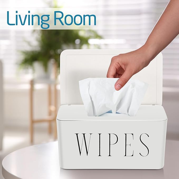 Singhoow 3 Pack Baby Wipes Dispenser Holder Wipe Container for Bathroom with Lid Toilet Tissue Paper Storage Refillable Box for Home Office Cars(Large,White)