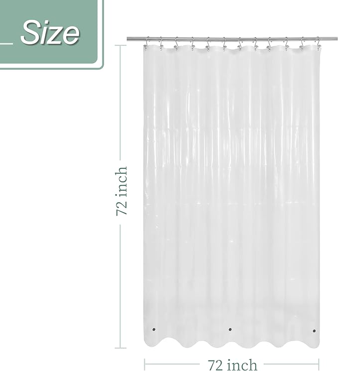 Mrs Awesome Clear Shower Curtain Liner with 3 Magnets, 72x72 Premium Flexible Sturdy Plastic Shower Curtain for Bathroom Lightweight, Waterproof, Clear