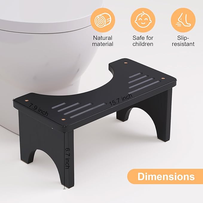 Uaniar Black Poop Stool Adult, Bamboo Wooden Toilet Stool Squat, Squatting Pooping Stools for Adults, Wood Toilet Foot Potty for Bathroom, Black