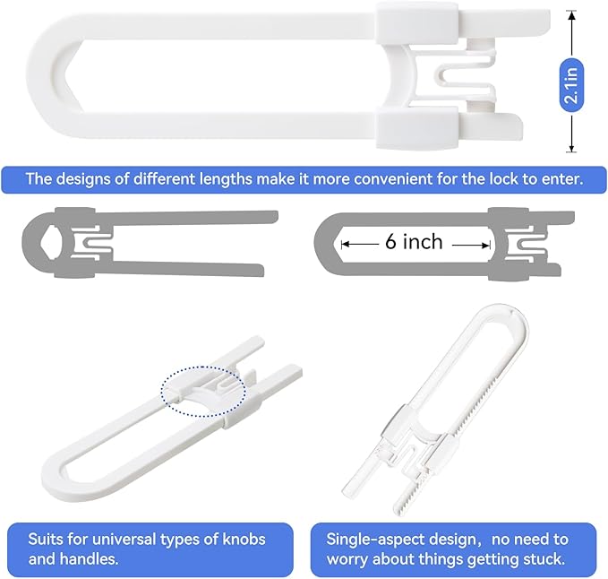 16 Pack Baby Proofing Cabinet Locks - Safeasy Adjustable U Shaped Child Safety Locks,Childproof Latches for Kitchen Bathroom Storage Cupboards Doors, Handles and Knobs (white, 16)