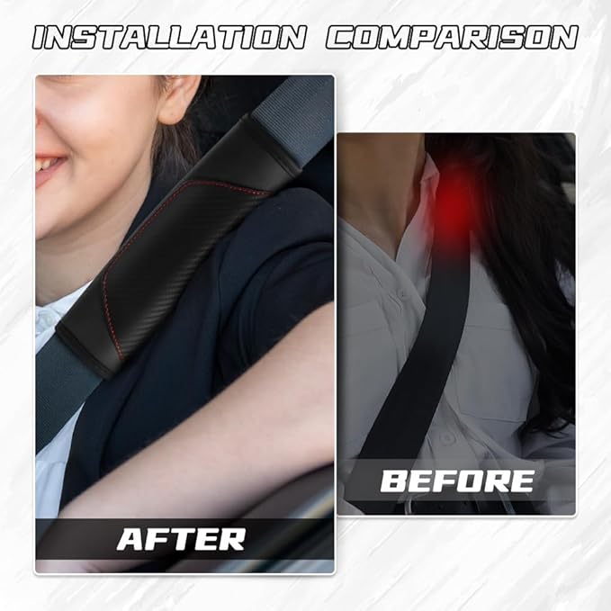 2PCS Car Seat Belt Cover Pad, Soft Carbon Fiber Leather Seatbelt Shoulder Protector for a More Comfortable Driving, Universal Safety Belt Strap Cover to Protect Your Neck (Black)