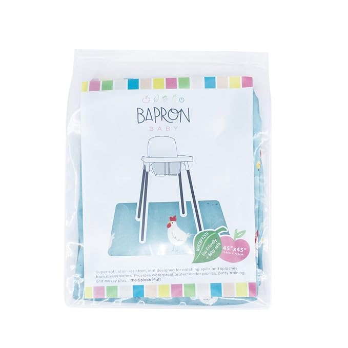 BapronBaby Little Chickies Splash Mat - Waterproof Catch-All for Under High Chairs, Floors, Tables, Playtime or Arts & Crafts - Machine Washable - 45" x 45”