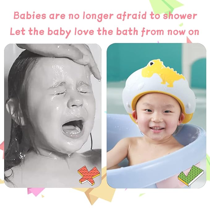 Baby Shower Cap Shield, Shower Cap for Kids, Visor Hat for Eye and Ear Protection for 0-9 Years Old Children,Cute Dinosaur/Crocodile/Hippo shape Makes the Baby Bath More Fun (Dinosaur, Red)