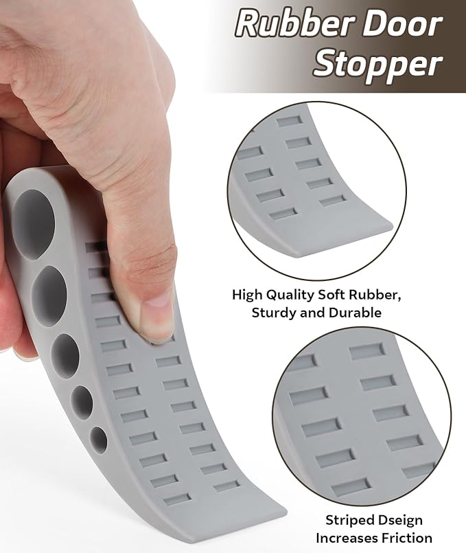 3 Pack Door Stops for Bottom of Door, Rubber Door Stopper Wedge with Holder, Door Holder to Keep Door Open, Wall Protector for Home & Office & School, Grey