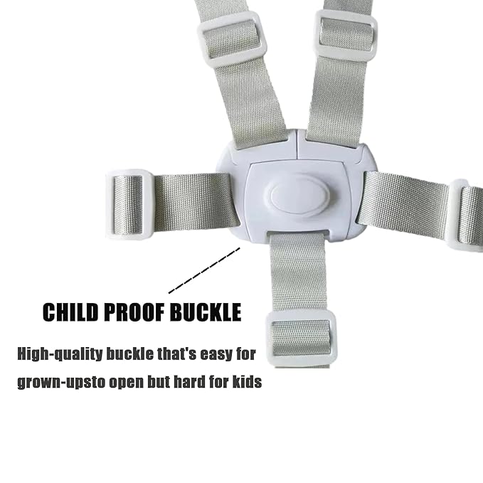 PandaEar High Chair Straps, Adjustable Baby Highchair 5 Point Harness Replacement, Universal Secure Toddler Booster Seat Belt for Infant Eating Chair Accessories (Grey)