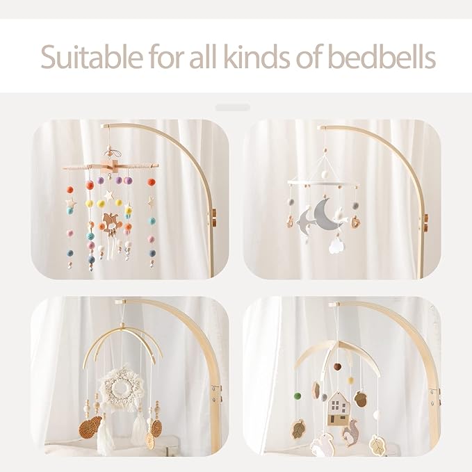 let's make Baby Crib Mobile Arm - Wooden Baby Mobile Crib Holder for Hanging Baby Crib Attachment for Nursery Decor (Curved Structural Arm)