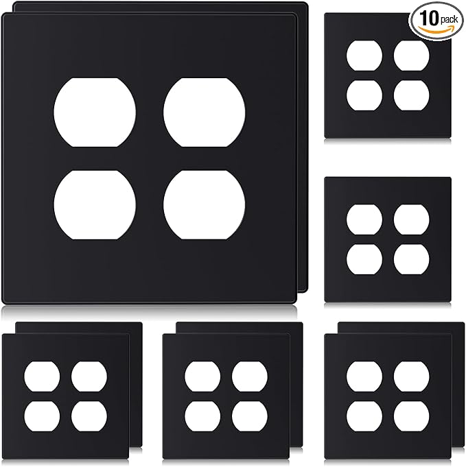 AIDA 2-Gang Screwless Wall Plates - Mid-Size Thermoplastic Cover for Duplex & Combo Receptacles and Toggle Switches - Unbreakable & UL Listed - 10 Pack,Matte Black