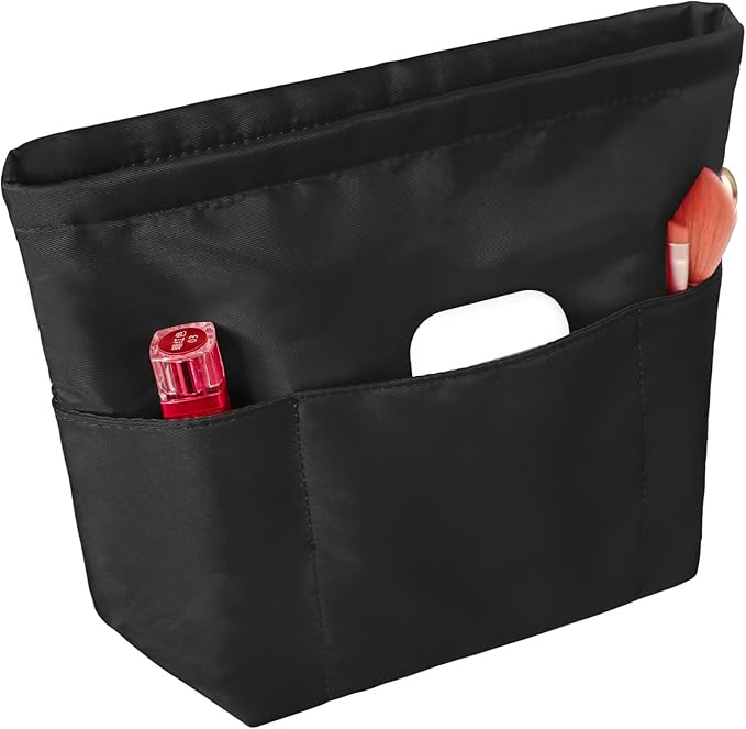 Vercord Purse Insert Organizers for Petite Tote Bag Organizer Insert Inside Handbag Shaper with Zipper Black Mini
