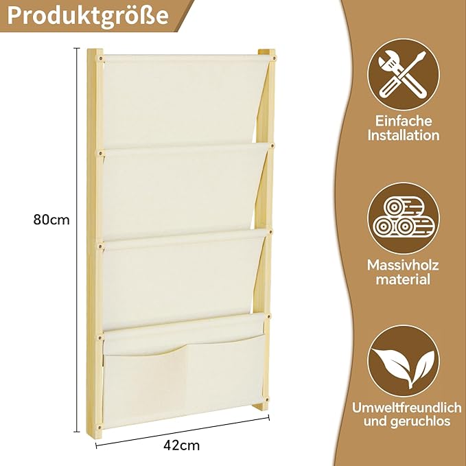 Wood 4-Tier Wall Mounted Kids Bookshelf – Floating Book Shelf For Kids Rooms,Nursery & Classroom, Hanging Bookcase Organizer For Books, Nursery Shelves, Toddler Book Shelf, Montessori Bookshelf 2Pack
