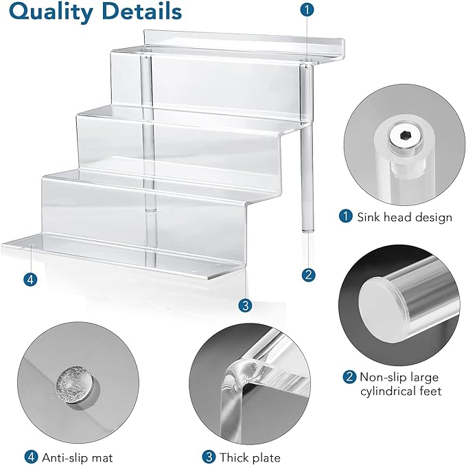 bigantss 9 Inch Acrylic Shelf for Perfume Organizer in 2 Pack, 4 Tier Funko POP Shelves, Cologne Organizer Tiered Riser Display Stand, Acrylic Display for Decoration