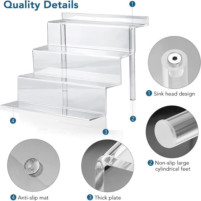 bigantss 9 Inch Acrylic Shelf for Perfume Organizer, 4 Tier Funko POP Shelves, Cologne Organizer Tiered Riser Display Stand, Acrylic Display for Decoration