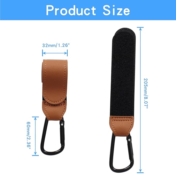 4 Pcs Stroller Hooks for Diaper Bag - Durable Leather Stroller Straps Diaper Bag Hooks - Stroller Clips for Stroller Wheelchair Shopping Carts - Black + Brown
