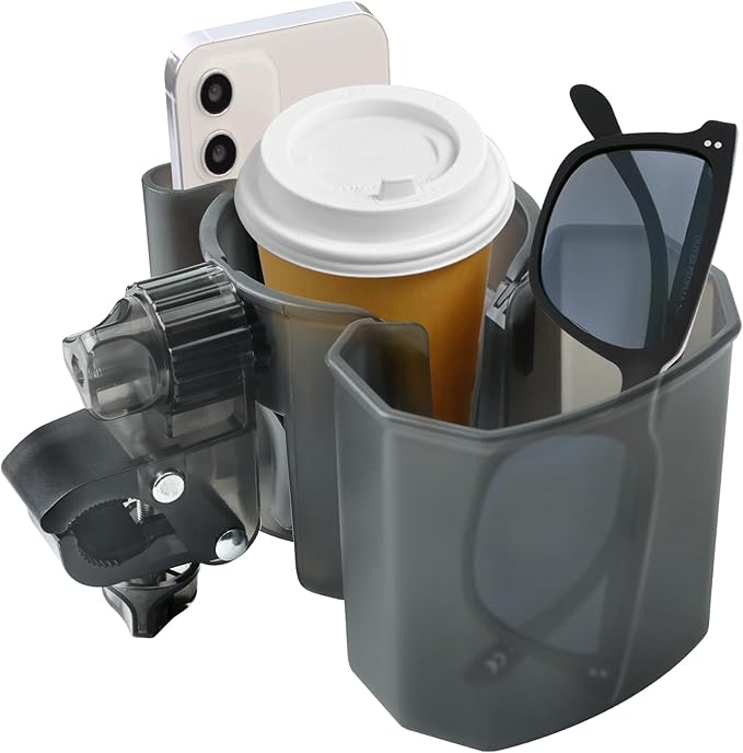 Universal Stroller Cup Holder with Phone Holder, 360° Rotatable Strong Clip, Big Storage Space for Walker, Wheelchair, Stroller, Bike (UM-SCH-B2507)