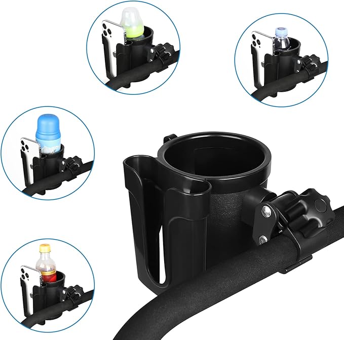 Accmor Stroller Cup Holder with Phone Keys Holder, 3-in-1 Universal Cup Holder, Drinks Bottle Holder for Stroller, Bike, Wheelchair, Walker, Scooter