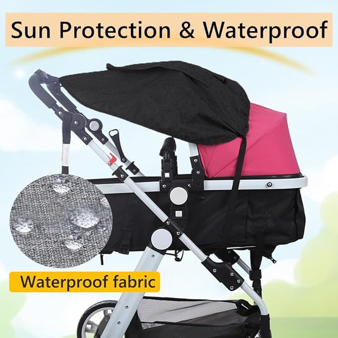 Universal Stroller Sun Shade UV Sun Protection Shade Blackout Cover Waterproof Baby Stroller Cover UPF50+ Pushchair Shield Canopy with Viewing Window Detachable Rain Sunshade Canopy Shield Pram Buggy
