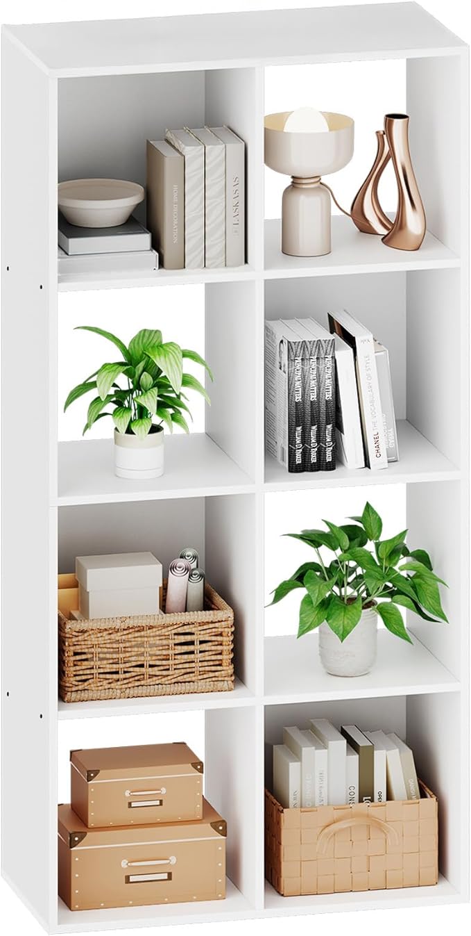 Sweetcrispy 8 Cube Storage Organizer - Open Cube Bookshelf with 4 Removable Back Panels, Display Storage Bookcase for Living Room, Bedroom, Entrance Hall, Home Office，47.7" L×11.6" W×24" H, Beige