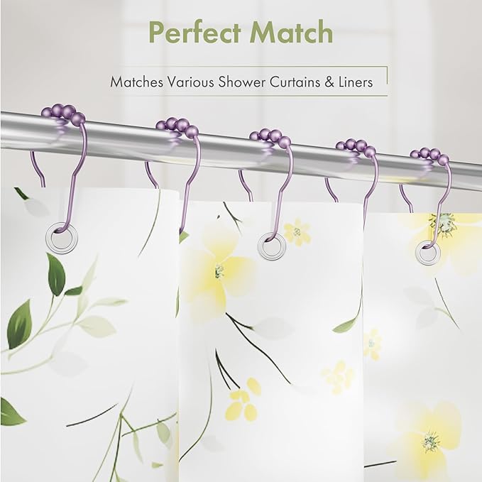 Amazer Shower Curtain Hooks, Rust Resistant Purple Shower Curtain Hooks for Bathroom, Stainless Steel Glide Shower Hooks Hangers for Bathroom Shower Rods Curtains, Set of 12 Hooks, Greyish-Purple