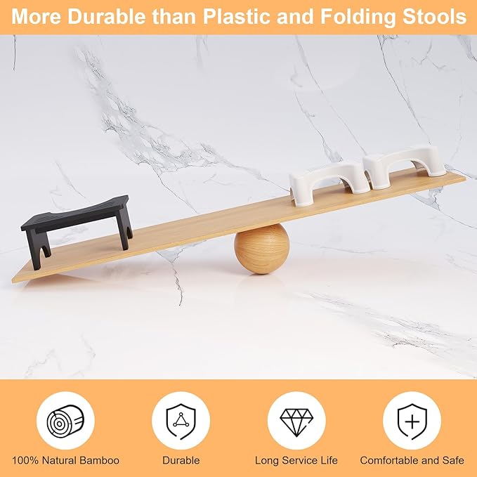 Uaniar Black Poop Stool Adult, Bamboo Wooden Toilet Stool Squat, Squatting Pooping Stools for Adults, Wood Toilet Foot Potty for Bathroom, Black