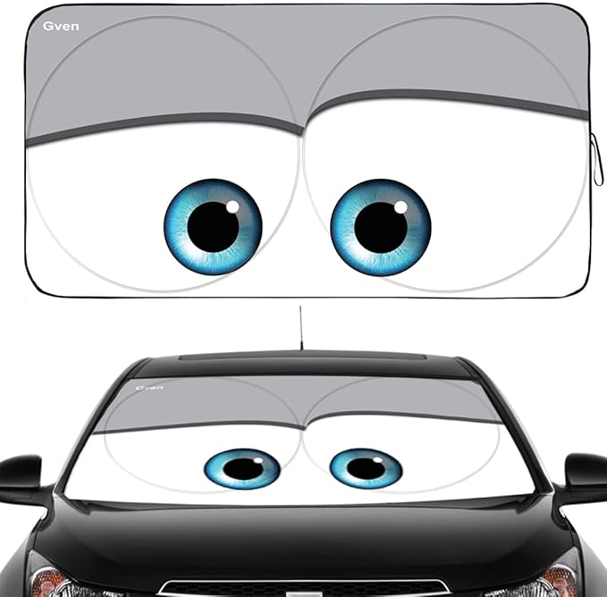 Gven Windshield Sun Shade for Car Front Window Sunshades Windshield Cover Automotive Interior Sun Protector Accessories for Compact& Midsize Sedan,Com& Subcompact SUV,Small Pickup,Wagon(Eyes-Grey, S)