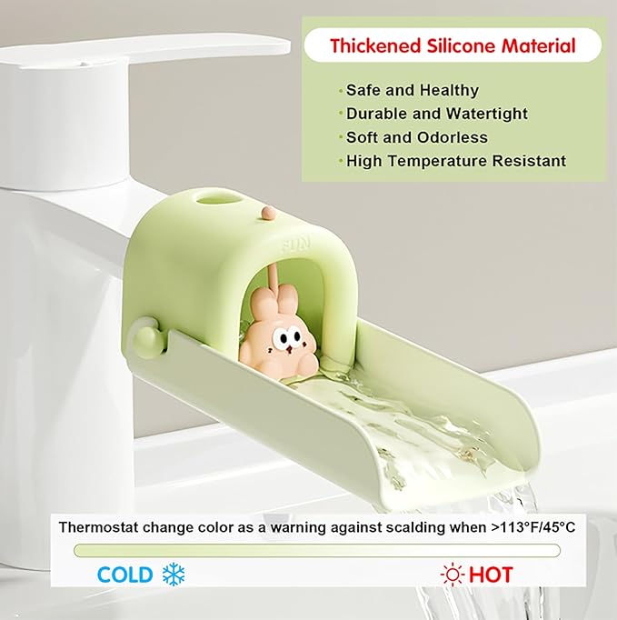 OLEWELL Faucet Extender Temperature Sensitive for Toddlers Silicone Sink Extender for Toddlers Faucet Extender for Babies Kids Children (Green)