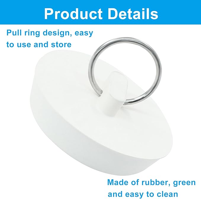 2 Pcs Durable Rubber Drain Stoppers, Fits 1-3/4 Inch Sink Plug Hanging Ring Bathtub Stopper, Universal Bathroom Sink Plug for Kitchen Laundry Bathroom Bathtub