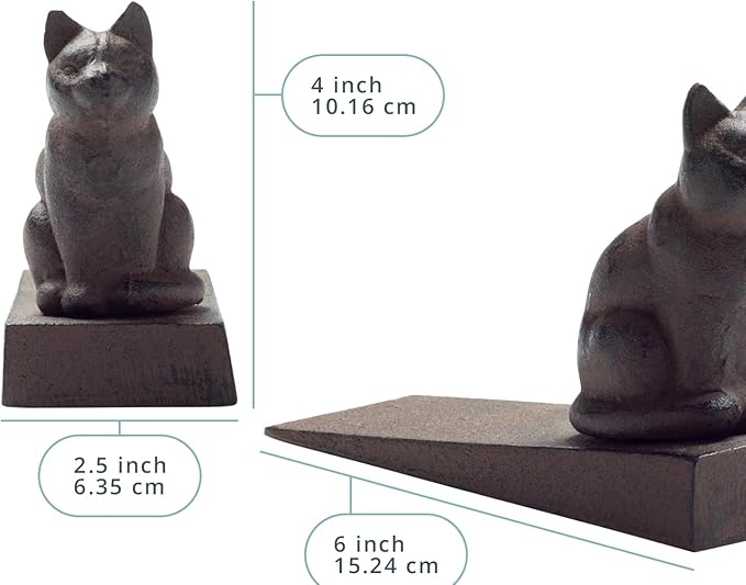 Comfify Vintage Cast Iron Cat Door Stop – One Decorative Wedge with Felt Bottom – Rust Brown Finish